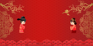 婚庆婚礼结婚红色金色梅花喜庆结婚婚礼海报背景